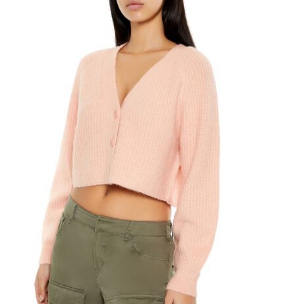NWT FOREVER 21 Fuzzy Ribbed Cozy Cardigan Sweater  Pink size Small - Picture 5 of 6